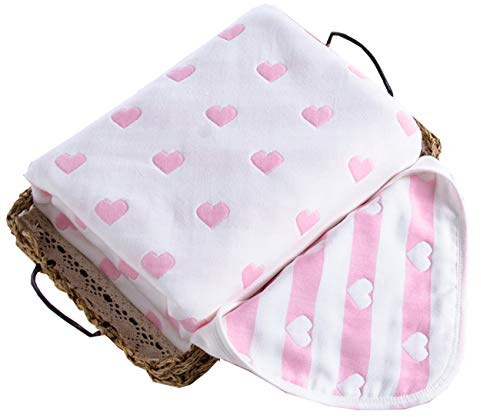 Haiyisugar Babydecke, Kuscheldecke, Fleecedecke 100% Baumwolle, Weiche Decke für Kinderwagen & Babyschale & Kindergarten | Kinderdecke Wohndecke Tagesdecke Decke, Rosa Herz, 120 x 150 cm