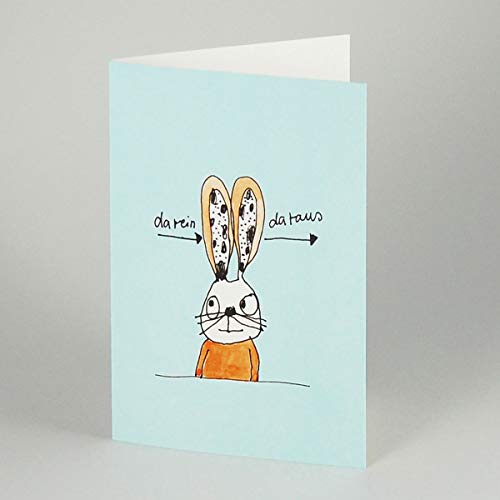 da rein - da raus - 10 witzige Osterkarten von karindrawings: Hase mit langen Ohren, Klappkarten mit weißen, gefütterten Umschlägen B6