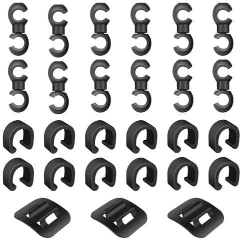 Set di 27 clip per cavi per bicicletta per cavi del freno, kit di fissaggio con supporto di guida a morsetto include 12 clip per bicicletta, 12 morsetti a S rotanti e 3 fibbie autoadesive