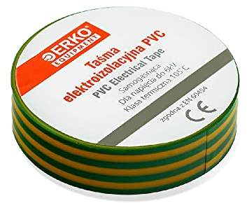 ERKO Cinta aislante 15mm x 10m amarillo-verde 10 piezas, adhesiva para instalaciones eléctricas PVC, para aislar y reparar cables eléctricos, extrafuerte, agrupar cables