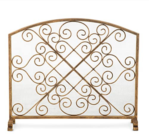 MMQGQ store Funkenschutz Goldene Einzelpaneel-Kamin-Bildschirm, Schwerer Schmiedeeisen-Feuer-funken-Guard-Gitter, Freistehender Baby-sicherheitszaun, 38,51 × 33 Zoll