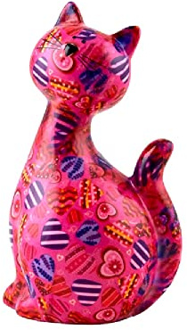 Pomme Pidou, Spardose aus Keramik, Katze, Karamell, Rosa, Herzmotiv, 12,5 x 10,3 x 21,5 cm