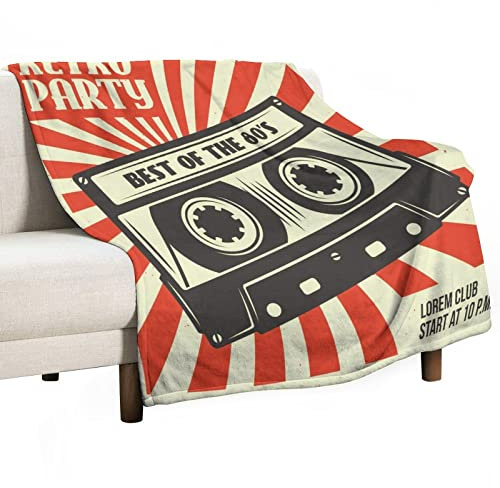Retro Party Poster with Audio Cassette Blanket Throw Flannel Warm Soft Comfortable Fluffy Plush Blankets Living Room Couch Sofa Bed Bedroom Decoration Home Decor 50X60