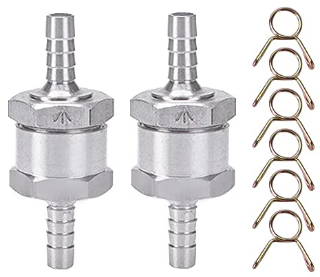 VooGenzek 2 Pièces Clapet Anti-Retour, 6mm D'aluminium Carburant Non Retour Clapet Anti-Retour, avec 6 clips à ressort, pour Essence Diesel Carburateur Systèmes de Carburant à Basse Pression