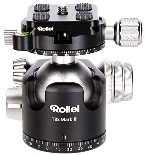 Rollei T8S Markt II professioneller 360 Grad Kamera Stativ Kugelkopf mit Friktion, 22KG Tragkraft, Skalierung f. Panorama Aufnahmen und 2 Wasserwaagen.Inkl. Acra Swiss kompatibler Schnellwechselplatte