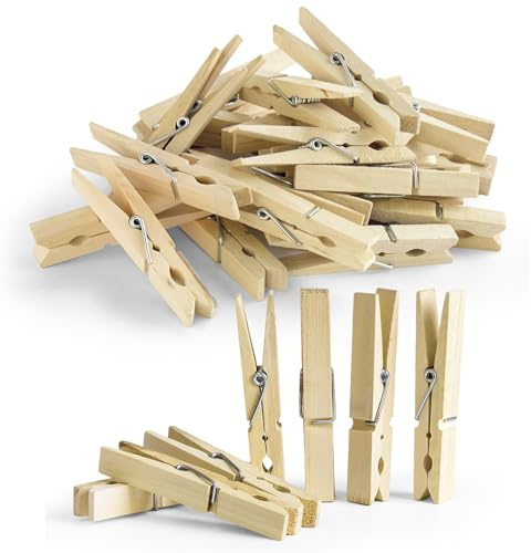 102 Wooden Clothes Pegs for Washing Line | Laundry Pegs with Metal Coil Spring for Small Laundry Items | Wooden Pegs for Washing Line, DIY Projects & Woodcrafts | UK Traditional Laundry Pegs