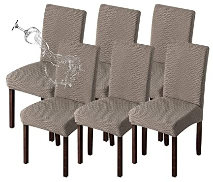 KELUINA Stretch-Stuhlhussen für Schwingstühle, Taupe, 6er-Set | Elastischer Jacquard-Bezug mit Gummizug – passgenau, pflegeleicht und ideal für Alltag, Feiern und Gastronomie.