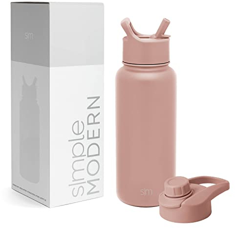 SIMPLE MODERN Wasserflasche mit Trinkhalm Wasserflasche mit Kippverschluss | Isolierte EdelstahlThermoskanne für den Sport Fitnessstudio | Summit Sammlung | 1L | Mauve Me