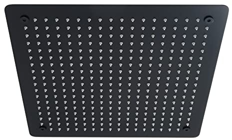 vanvilla Duschkopf Edelstahl Regenduschkopf flächenbündig Regendusche Regenbrause Brausekopf 40cm x 40cm schwarz matt beschichtet