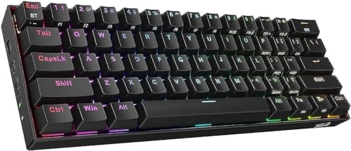 Redragon Kabellose mechanische Gaming-Tastatur | K530-Pro Draconic 60% 61 Tasten TKL | 2,4 GHz Bluetooth 3,0-5.0 USB | kompakte Gamer-Tastatur | braune Schalter | RGB-Beleuchtung | Farbe Schwarz
