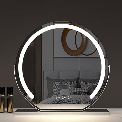 Schminkspiegel mit Beleuchtung,um 360° Drehbar,Tischspiegel FüR Schlaf-und Ankleidezimmer,Spiegel 60cm,Smarter Tisch-Schminkspiegel mit Induktivem Touch-Schalter ( Color : Silver , Size : 60x60cm )