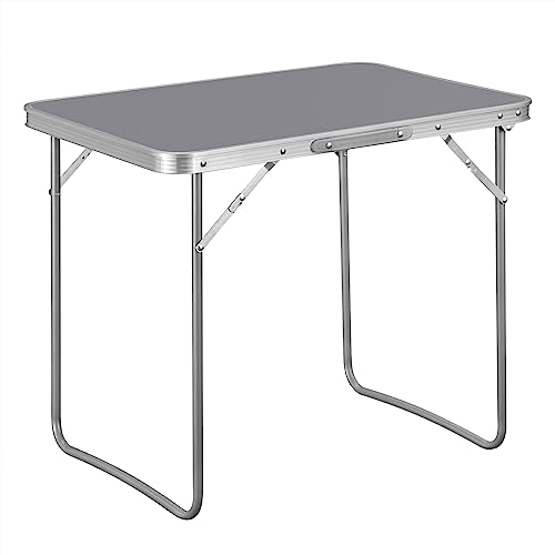 WOLTU Tavolo Campeggio Pieghevole, Tavolo da Balcone in MDF e Alluminio con Maniglia di Trasporto, per Picnic, Giardino, Spiaggia, Mercato, Leggero 70x50x60 cm, Grigio