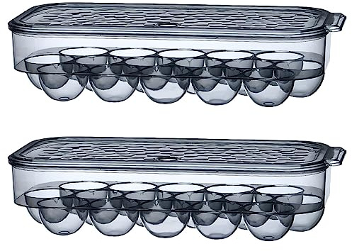 rismart 16er-Eierbox mit Deckel Stapelbar Eierbehälter Eierpappen für Kühlschrank Campen Reisen Schwarz (2 Stück),31.5 x 14.3 x 7.5 cm