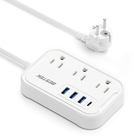 European Travel Plug Adapter - US to Europe Plug Adapter with 3 AC Outlets and 4 USB(1 PD20W) Type E/F - International Travel Adapter for USA to Germany France Spain Italy Iceland