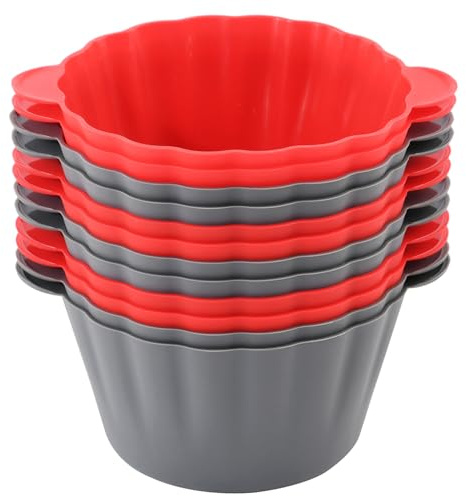 Mirenlife 12 Pack Reusable Non-stick Large Silicone Baking Cups, 3.54 Inch Jumbo Silicone Cupcake Liners, Cake Molds with Handles, Large Muffin cups, Red and Gray