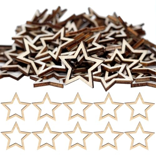 Aimeke 100 Stück Holzsterne Deko Scheiben Dekostern Holz Sterne Streuteile Basteln Holzstern Dekoration für Party Weihnachten Hochzeit DIY Handwerk Tisch