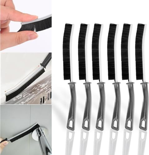 GGUFAY Cepillo para Limpieza de Grietas [6 Pcs], Cepillo Limpieza Espacios de Cerdas Duras, Cepillo para Fregar Limpiador de Lechada para Juntas Profundas de Azulejos de Baño De Cocina - Negro