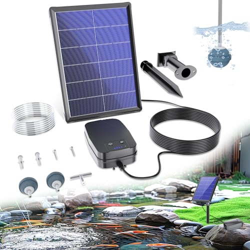 Biling Aeratore per Stagno, Pompa di Ossigeno per Stagno Solare, 4W, per Acquario, Pompa di Ossigeno con ack, Pompa ad Ossigeno, Stagno, 3 modalità, 2 Pietre per laghetto da Giardino, Pesca