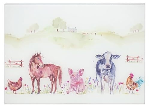 Cutting Board Toughened Glass Farmyard Animal Life Chopping Serving Worktop