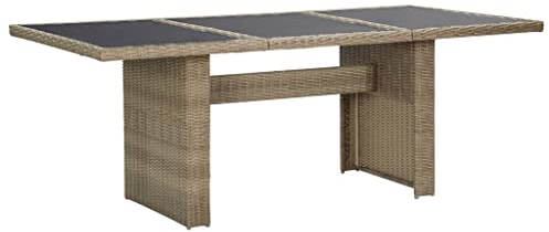 AJJHUUKI Home Items, Garten-Esstisch, Braun, 200 x 100 x 74 cm, Glas und Poly-Rattan, Anzugmöbel