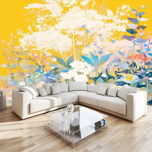 Fotomural Flores y plantas pintadas Fotomural Pared, 250x175 cm Papel Pintado 3D, Fotomurales Decoración de Comedores Moderna Lana Sala Cuarto Salón