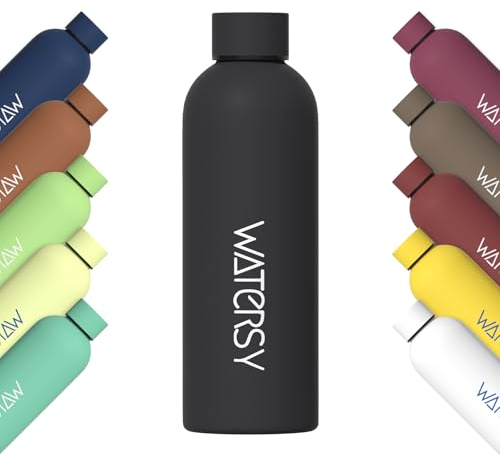WATERSY Thermosflasche 500ml Edelstahl Trinkflasche, BPA-freie Water Bottle Auslaufsicher Wasserflasche Sport Thermoskanne 24h Kalt & 12h Warm, Schwarz