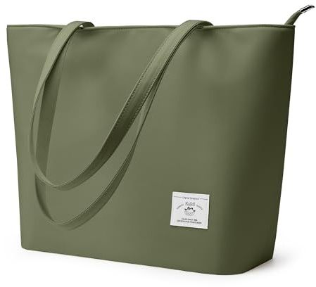 KALIDI Wasserdichte Tote Bag mit Reißverschluss – Leichte Shopper Schulter Tasche für Arbeit Uni,Grün