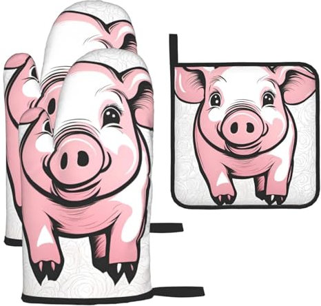 YYHHAOFA Lot de 3 gants de cuisine imperméables et durables pour four et manique pour isolation thermique et impression de fond de cochon