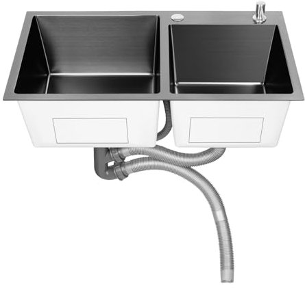 Doppelwaschbecken, DSYOGX 2 Becken Edelstahl Doppelbecken Eingebettet Küchen Becken Einbauspüle mit Abtropfkorb, Abfallfilter, Abflussvorrichtung, für Gewerbliche Restaurant, Bars, Küchen, Terrassen