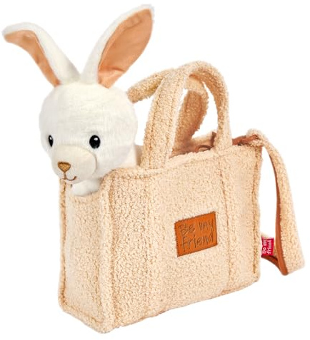 PERLETTI Kuscheltier Handtasche für Kleine Mädchen 3 4 5 6 Jahre - Weiche Kindertasche mit Abnehmbarem Pluschspielzeug für Kindergarten - Flauschig Plüschtier Plüsch 27x22x9 cm
