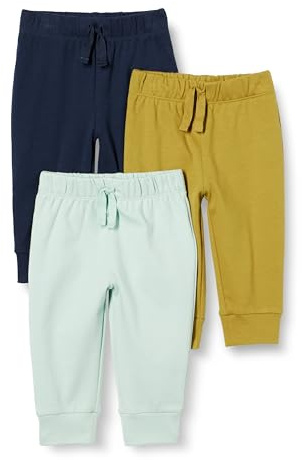 Amazon Essentials Unisex Babies' Cotton Pull-On Pants, Pack of 3, Olive/Pale Mint Green/Navy, 24 Months