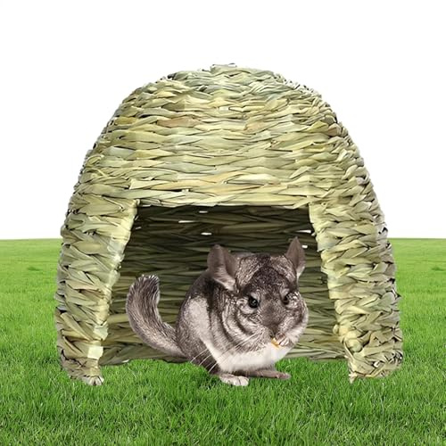 Grashaus Für Kaninchen - Strohhaus Für Hasen, Grasnest-Verstecknest | Zusammenklappbare Schlafhöhle - Kleines Tierspiel-Versteckbett, Lebensraumdekoration, Heubett-Spielhaus Für Chinchillas, Hamster