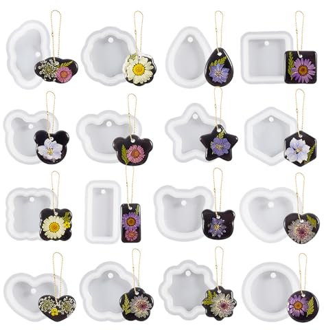 AOOTUERL Molde de Silicona de Resina, 10 piezas Moldes de Silicona de Resina Epossidica colgante de Geometría con agujero para joyas de joyería DIY Herramientas