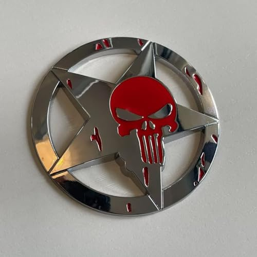 3D Punisher Skull Stern Metall Emblem Badge Aufkleber Auto Kfz Sticker (Silber Rot)