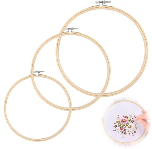 KIRZAX 3 Pezzi Bamboo Cerchio,Telaio Ricamo, 10/15/17cm Rotondo Punto Croce Cerchi,Cerchio Ricamo,Senza sbavature, Liscio e Leggero,per Fai da Te Arte Artigianato
