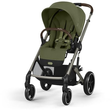 CYBEX Gold Kinderwagen Balios S Lux, Ergonomische Liegeposition, Einhand-Gurtsystem, Ab Geburt bis 22 kg (ca. 4 Jahre), Moss Green