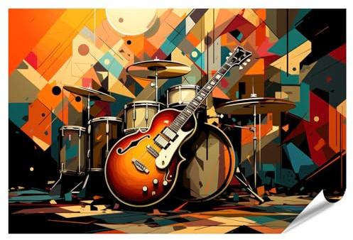 islandburner Prime Bild Poster Gitarre und Schlagzeug in buntem Kunststil Premium Bilder Fotodruck