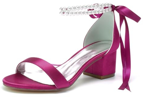 Miyoopark Mujer Zapatos de boda con cuentas Sandalias de noche de tacón bajo, fucsia, 42 EU