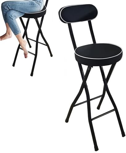 Sgabello da bar portatile imbottito pieghevole con schienale e poggiapiedi, altezza regolabile 66/71/76 cm, ideale per cucina, colazione, casa, ufficio e viaggi (71 cm)