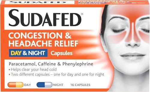 Pack of 2 Sudaffed Congestion & Headache Relief Day & Night Capsules, Relieves Congestion and Helps Fight Head Cold, Specifically Formulated for During The Day and Night