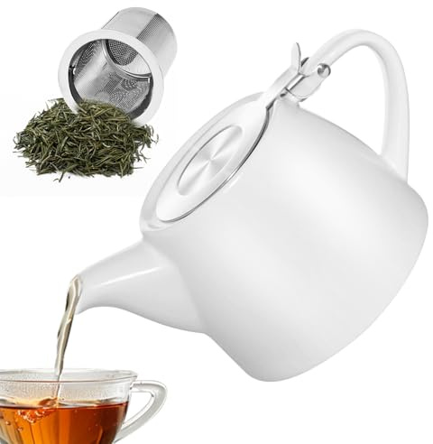 BORDEAG Théière avec infuseur amovible, 500ML Théière en céramique avec filtre en acier inoxydable amovible, Théière en céramique, infuseur en acier inoxydable à mailles fines, théière en porcelaine