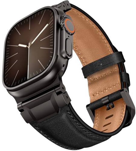 Miimall Bracelet Cuir Compatible avec Apple Watch Ultra, 49mm 46mm 45mm 44mm 42mm(Séries 3 2 1) Bracelet de Cuir Véritable Remplacement Souple pour iWatch Séries 11, 10, 9, 8, 7, 6, 5, 4, 3 SE