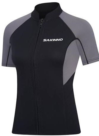 Hansber Top De Natation en Néoprène Mm À Manches Courtes pour Femmes À Col À Fermeture Éclair Maillots De Bain Professionnels Gris 3XL