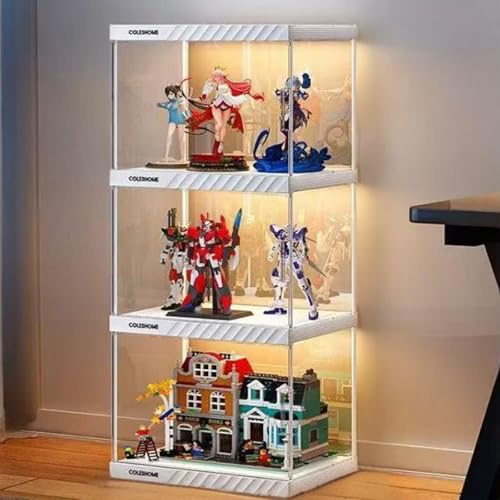 Hggdsac Vetrinetta Espositiva, Vetrina Acrilico con LED, armadi Curio, Vetrine per Collezionismo, Ogni Strato Porta 25 kg, per soggiorno, ufficio, libri, sala giochi Bianco 3ripiani: L×W×H:40*33*94cm
