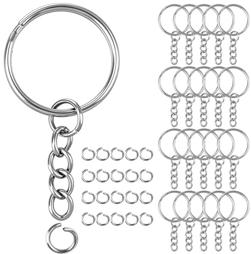 qjuwhua Edelstahl 40 Stück Schlüsselring mit Kette 20 Stück Schlüsselanhänger Ring Set 20 Stück Offene Binderinge Schlüsselringe Selber Machen Basteln für Schlüssel DIY Schmuckherstellung Rostfreies