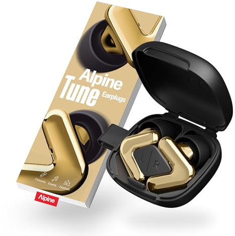 Alpine Tune Concert Ear Plugs Hi-Fi | Comes with 4 Tip Sizes 19dB Gold | Music preservation, gigs, concerts, festivals & clubs. Noise reduction. Includes 4 tips (XS, S, M, L). Reusable. With case.