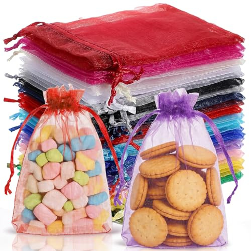 Classicseali 100 Stück Organzabeutel Klein 10 x 15cm, Organzasäckchen, Chiffonsäckchen Klein, 20 Nicht Farben für Hochzeiten, Taufen, Party, Geburtstags und Weihnachtsgeschenke, Mehrfarbig