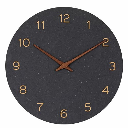 TFA Dostmann MDF träväggklocka 30 cm utan tickande, 60,3054.01, batteridriven, modern kvartsur, för vardagsrum eller kök, med trävisare, minimalistisk, svart