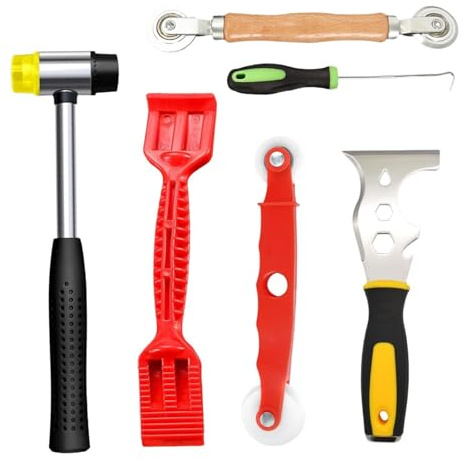 Sharplace Kit de 6 outils pour vitrages : spatule multifonction en caoutchouc rouge, rouleau à maillet en caoutchouc pour fenêtres, idéal pour le