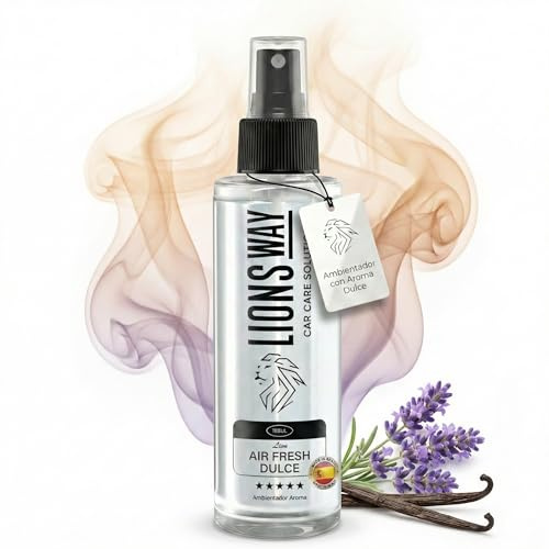LionsWay Ambientador Coche Spray – Aroma Dulce Especiado – Fragancia Intensa con Vainilla y Lavanda, Larga Duración, No Mancha (150 ml)